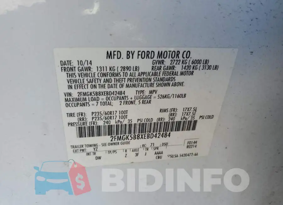 2FMGK5B8XEBD42484 Photo# 13