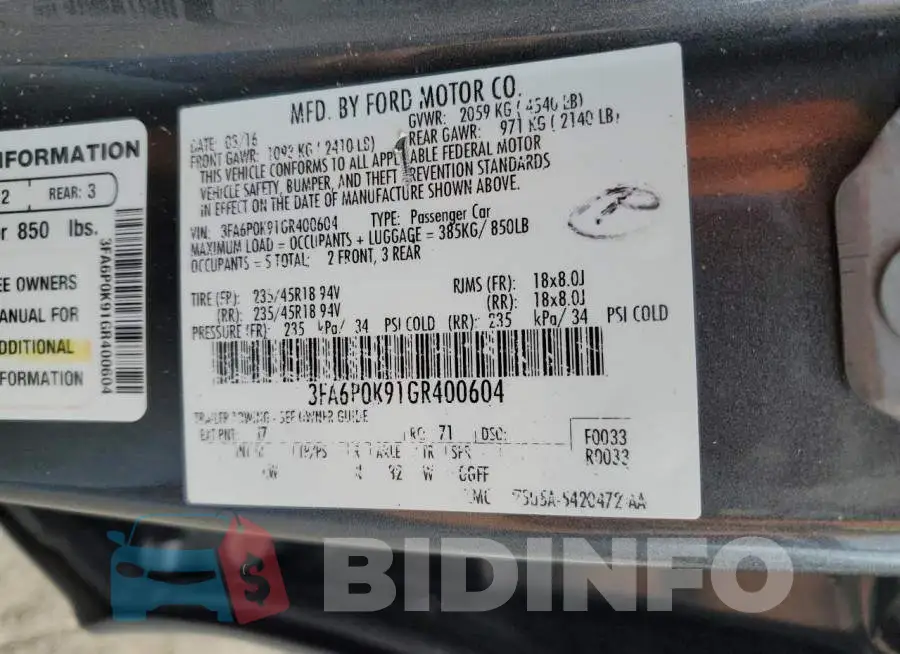 3FA6P0K91GR400604 Photo# 12