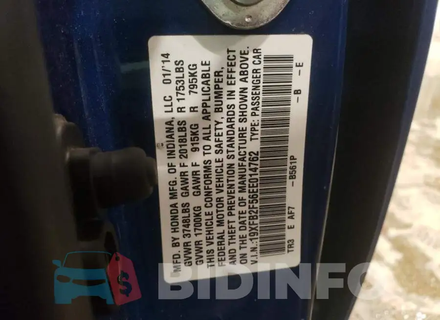 19XFB2F56EE014762 Photo# 12