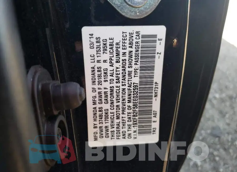 19XFB2F58EE032597 Photo# 12
