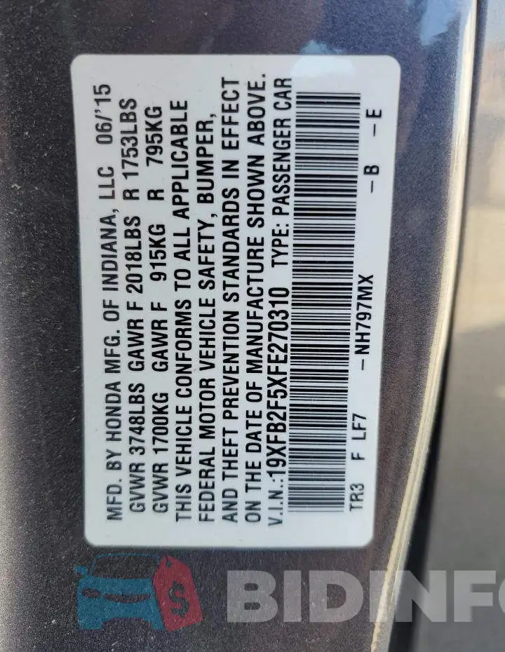 19XFB2F5XFE270310 Photo# 12