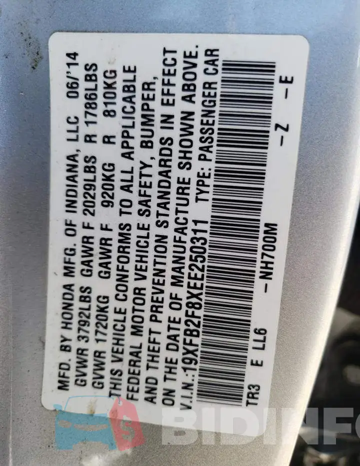 19XFB2F8XEE250311 Photo# 12