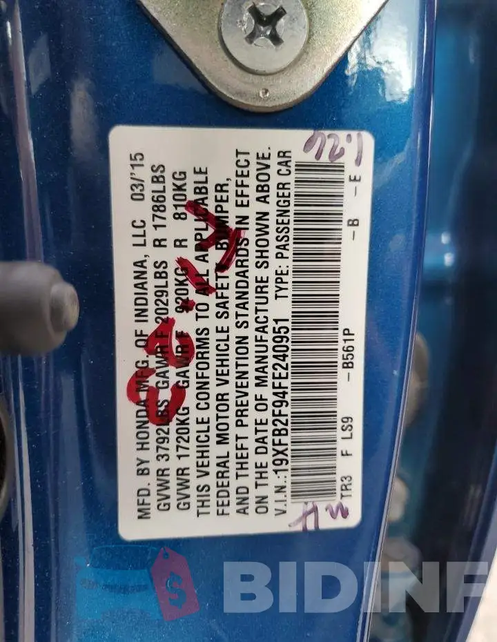 19XFB2F94FE240951 Photo# 12
