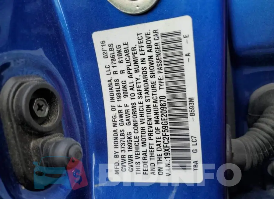 19XFC2F59GE209870 Photo# 12