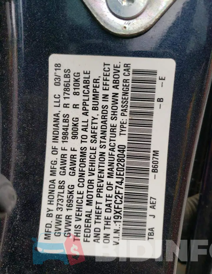 19XFC2F74JE028040 Photo# 13