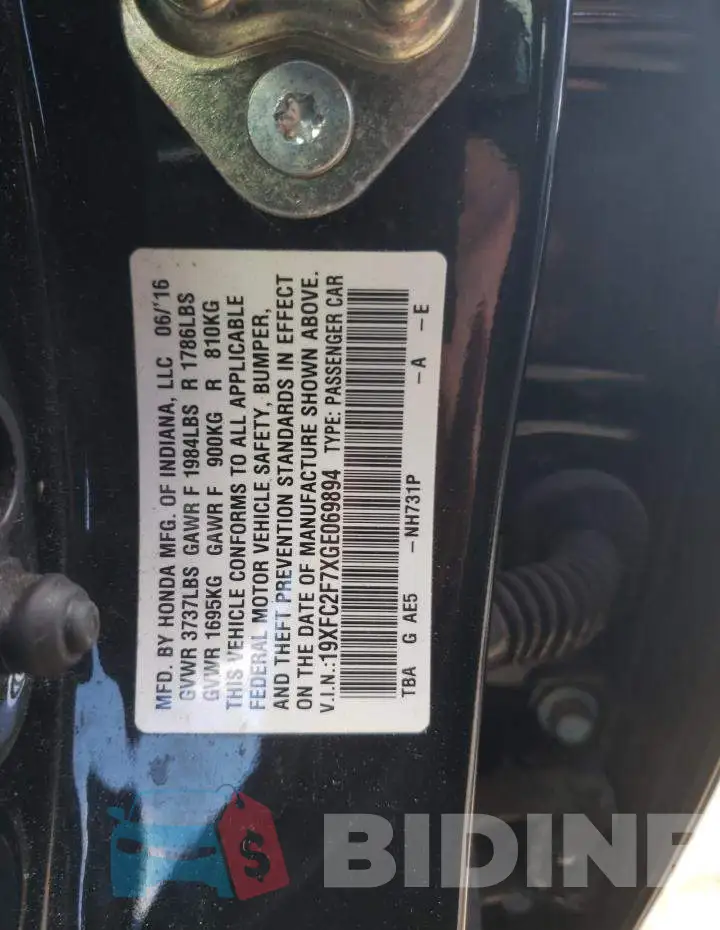 19XFC2F7XGE069894 Photo# 12