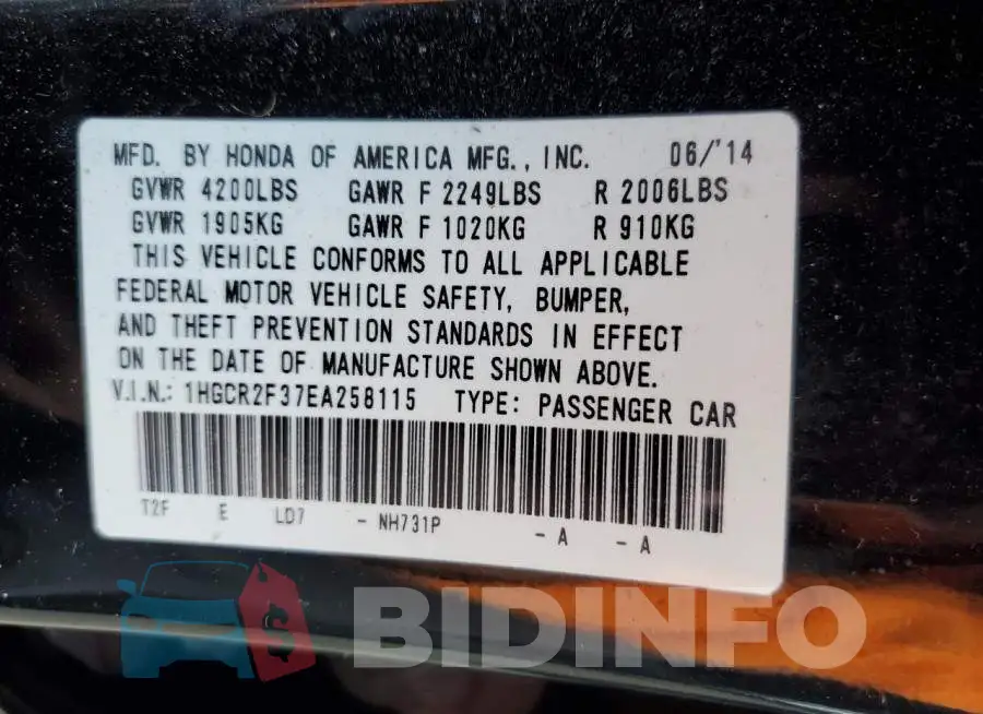 1HGCR2F37EA258115 Photo# 12