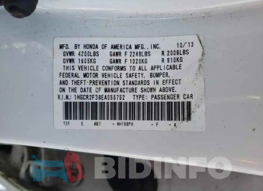 1HGCR2F38EA055752 Photo# 12