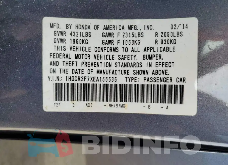 1HGCR2F7XEA156536 Photo# 13