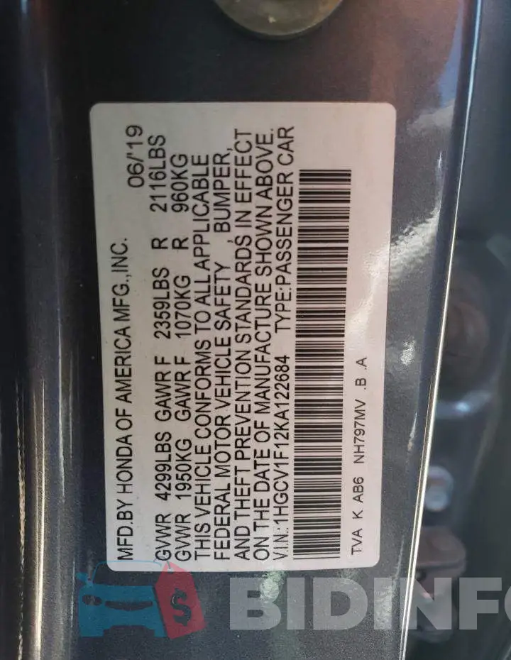 1HGCV1F12KA122684 Photo# 12
