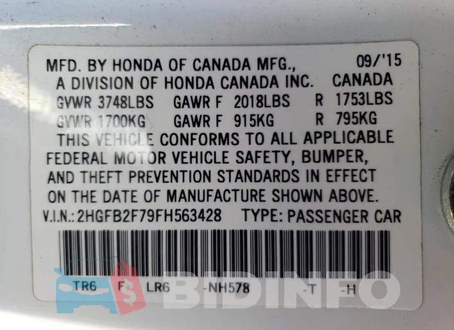 2HGFB2F79FH563428 Photo# 12