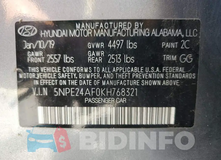 5NPE24AF0KH768321 Photo# 12