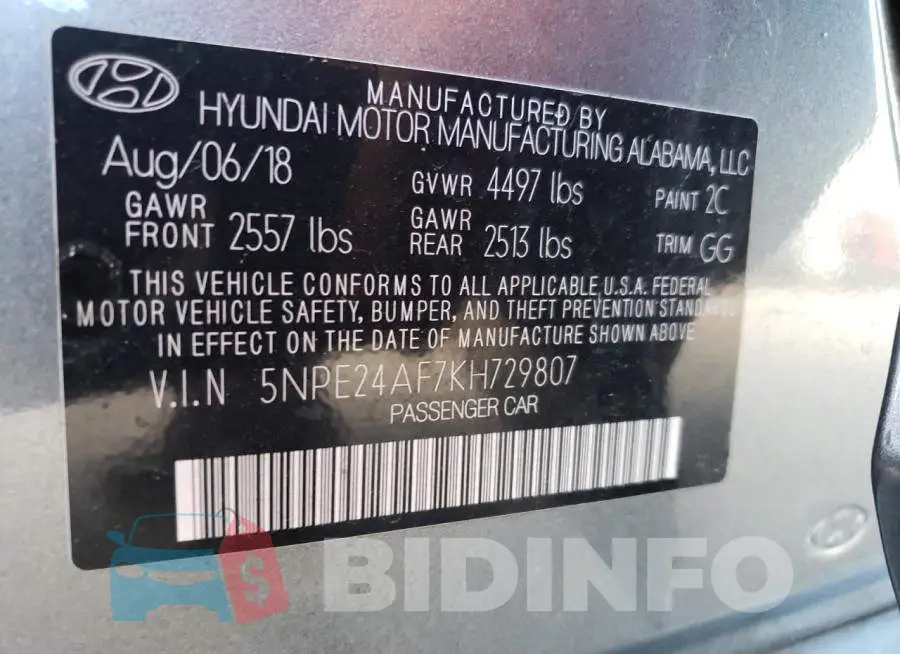5NPE24AF7KH729807 Photo# 12