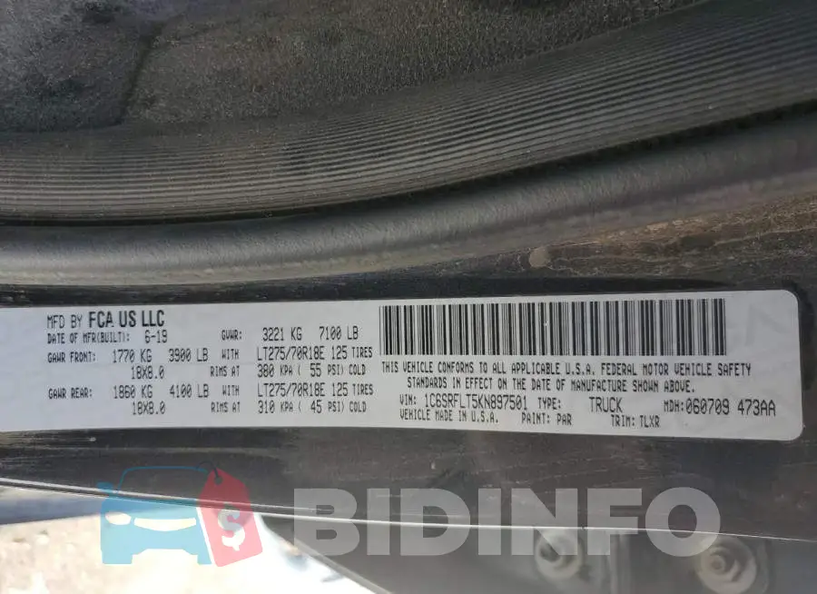 1C6SRFLT5KN897501 Photo# 12