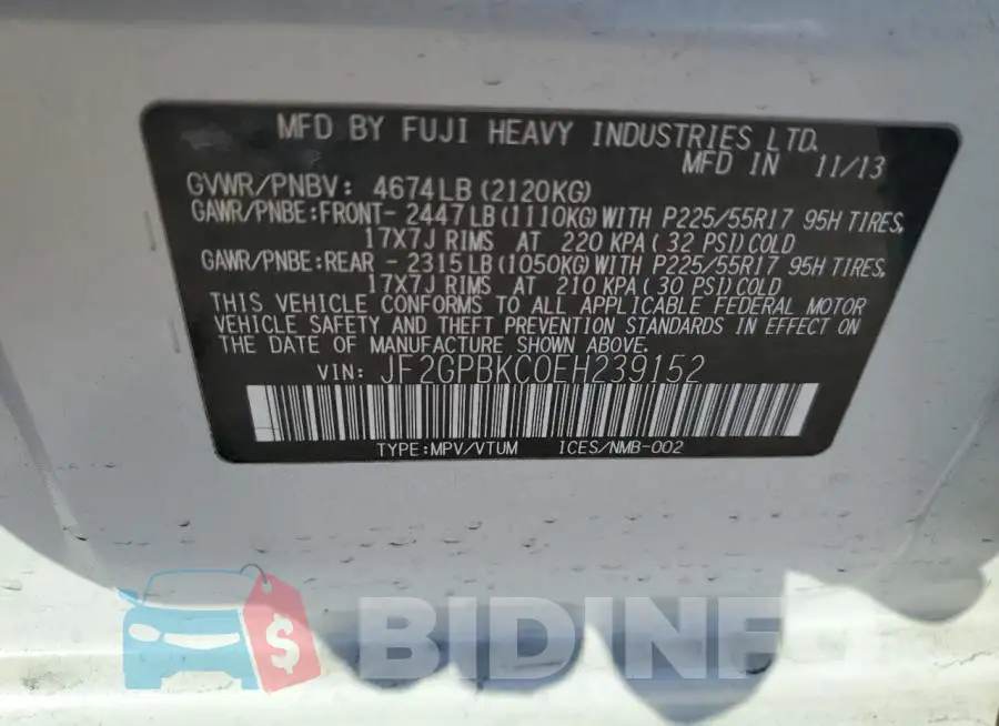 JF2GPBKC0EH239152 Photo# 12