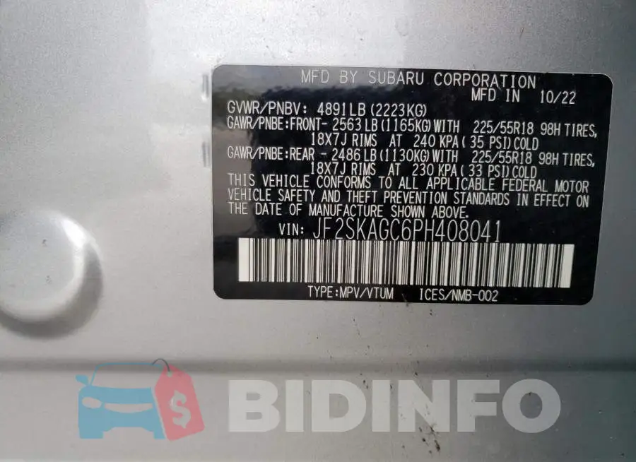 JF2SKAGC6PH408041 Photo# 12