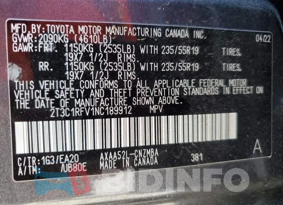 2T3C1RFV1NC189912 Photo# 13
