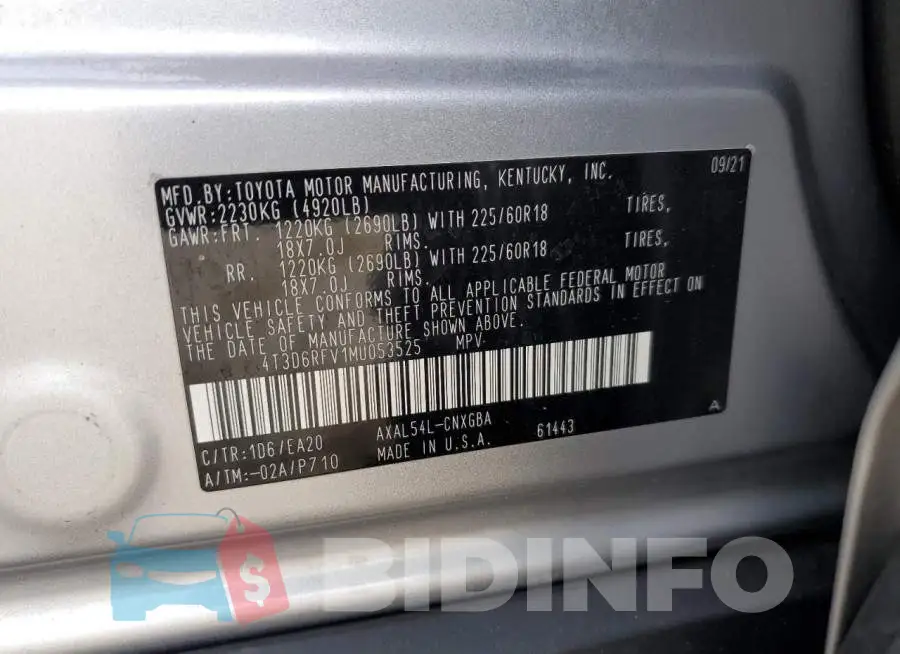4T3D6RFV1MU053525 Photo# 13