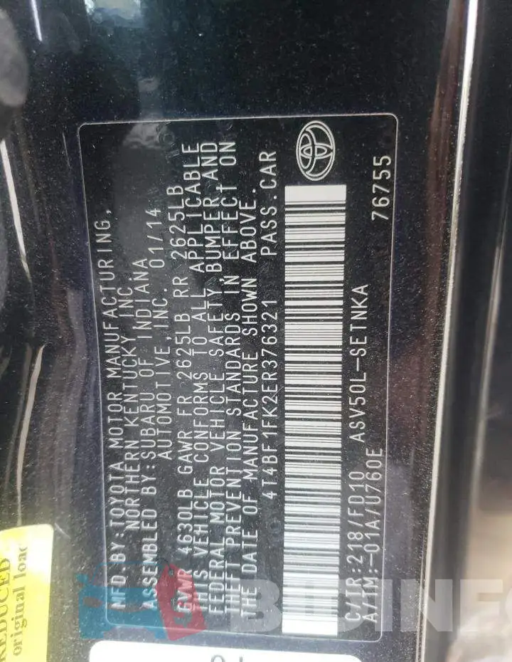 4T4BF1FK2ER376321 Photo# 12