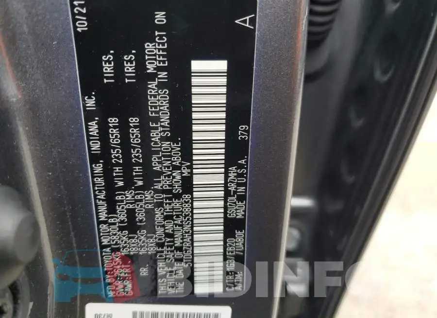5TDGZRAH3NS538838 Photo# 12
