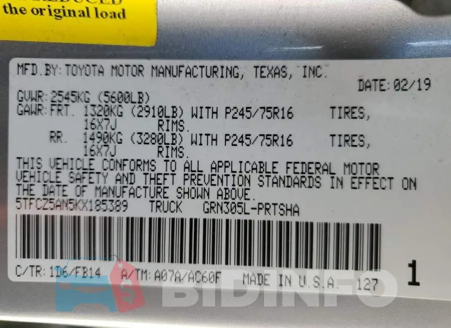 5TFCZ5AN5KX185389 Photo# 13