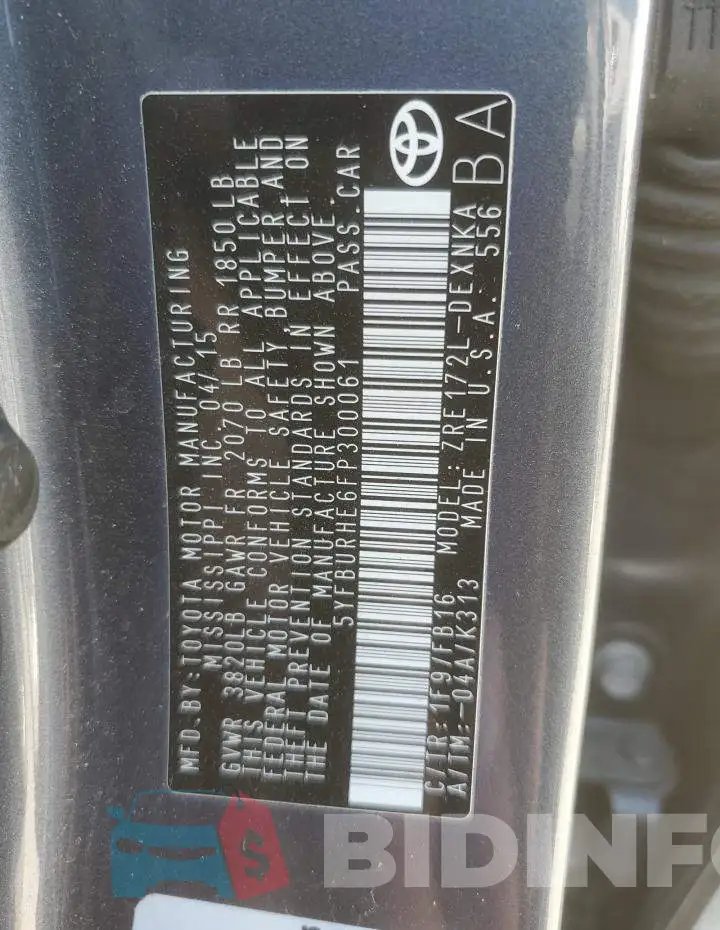 5YFBURHE6FP300061 Photo# 13
