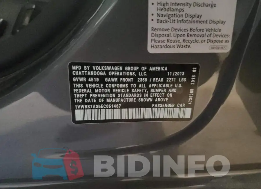 1VWBS7A35EC051467 Photo# 12