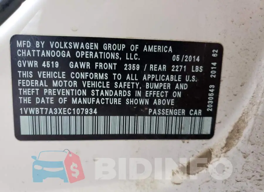 1VWBT7A3XEC107934 Photo# 13