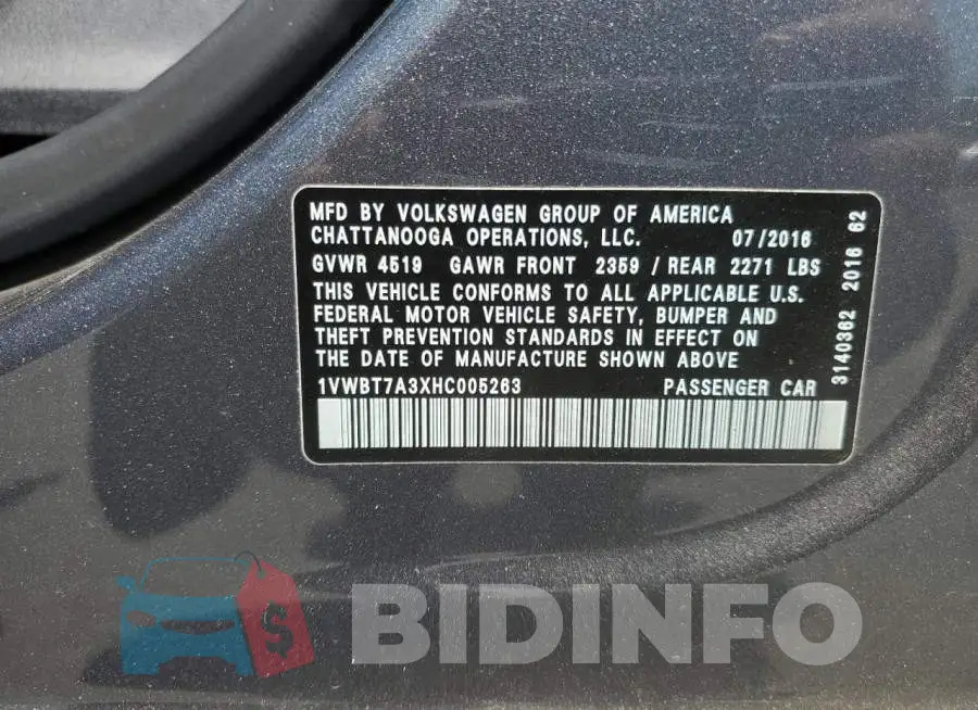 1VWBT7A3XHC005263 Photo# 12
