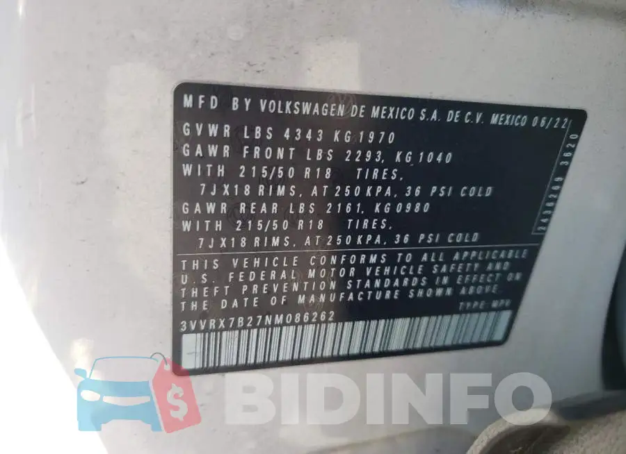 3VVRX7B27NM086262 Photo# 13