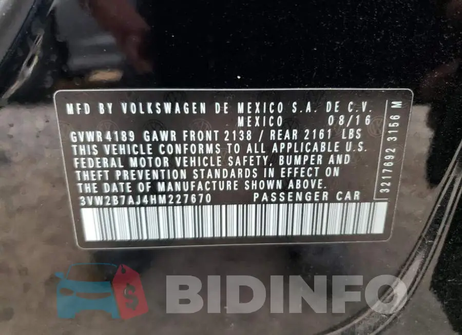 3VW2B7AJ4HM227670 Photo# 12
