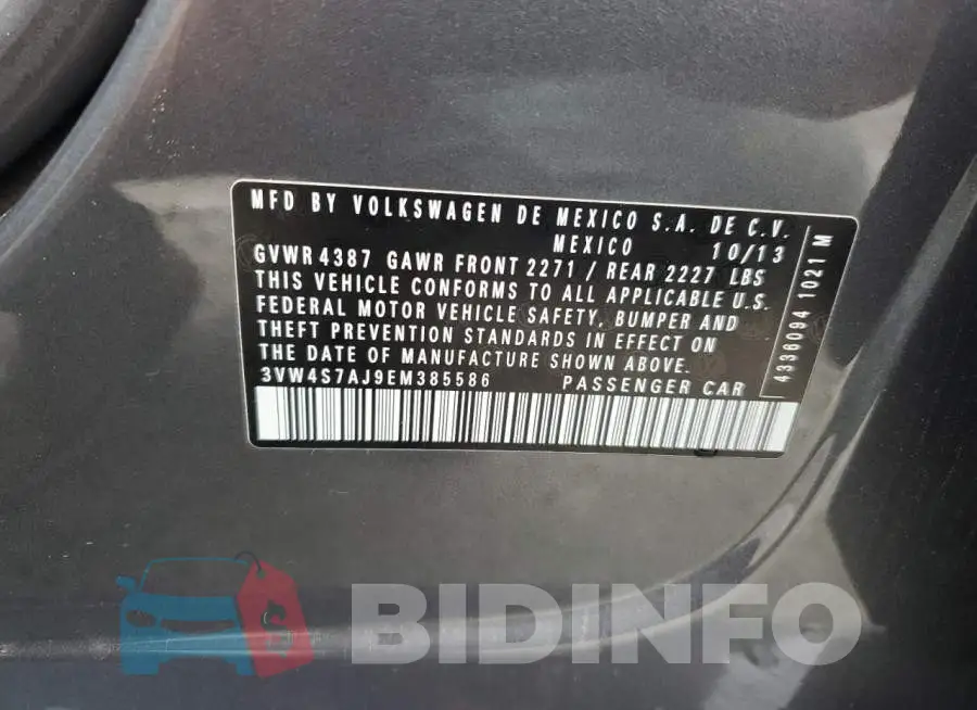 3VW4S7AJ9EM385586 Photo# 12