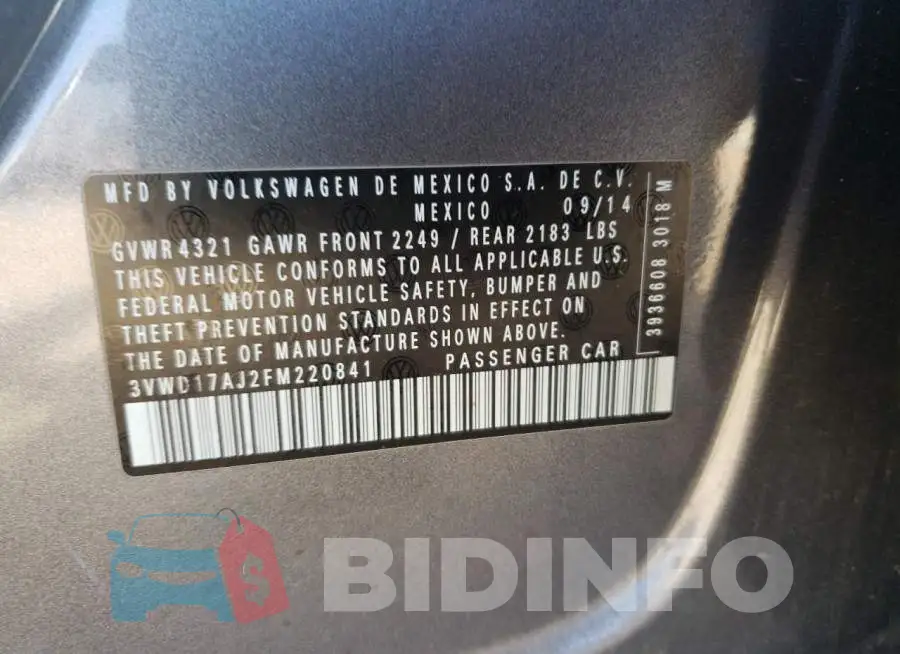 3VWD17AJ2FM220841 Photo# 12