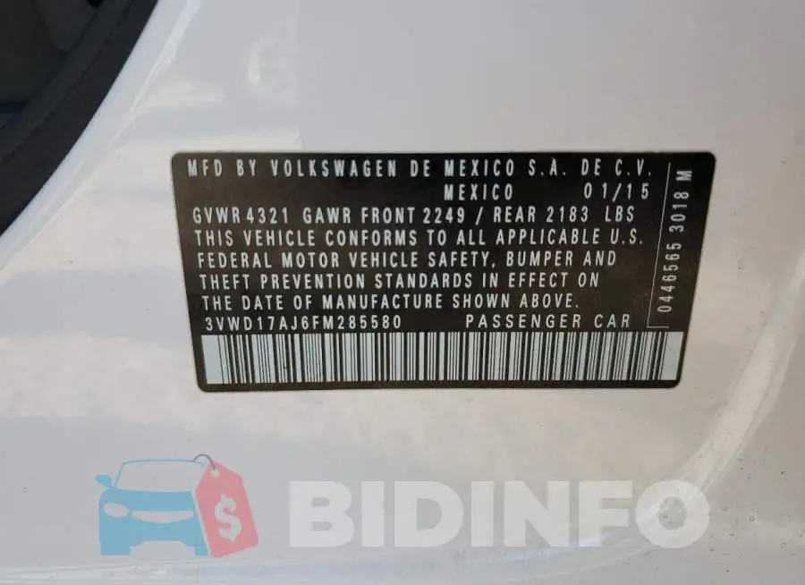 3VWD17AJ6FM285580 Photo# 12