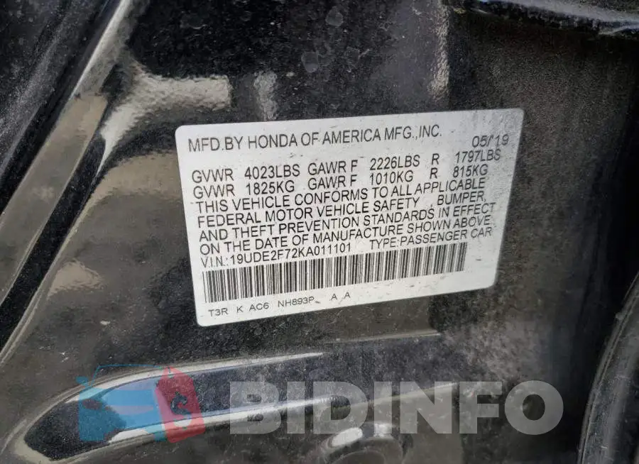 19UDE2F72KA011101 Photo# 12
