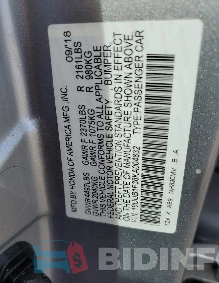 19UUB1F36KA004832 Photo# 12