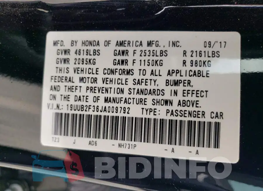 19UUB2F36JA009792 Photo# 12