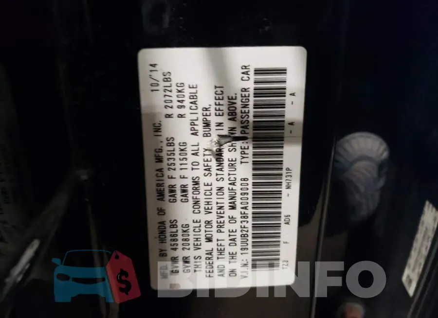 19UUB2F38FA009008 Photo# 12