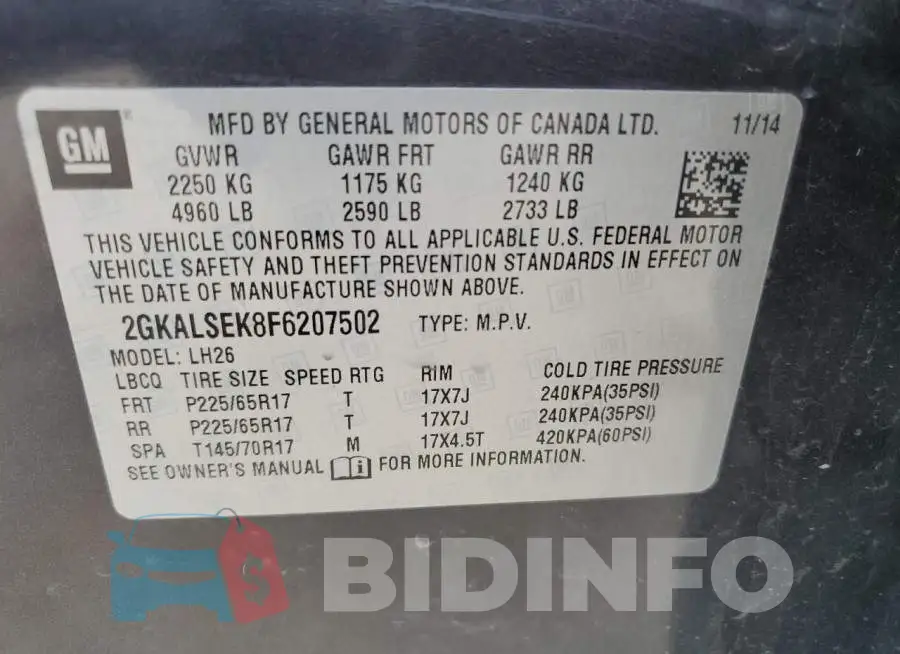 2GKALSEK8F6207502 Photo# 14