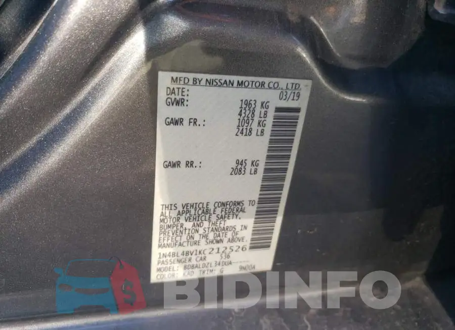 1N4BL4BV1KC212526 Photo# 13
