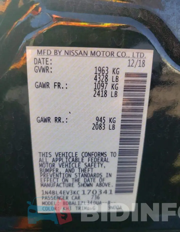 1N4BL4EV3KC170341 Photo# 12