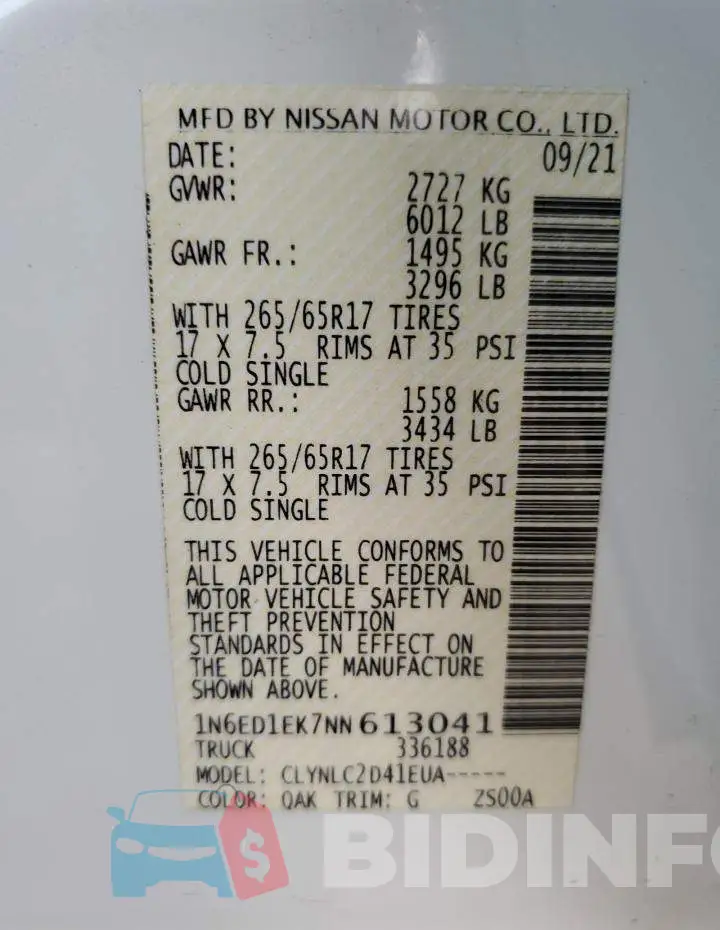 1N6ED1EK7NN613041 Photo# 13
