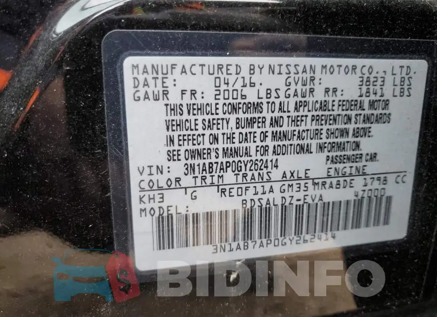 3N1AB7AP0GY262414 Photo# 12