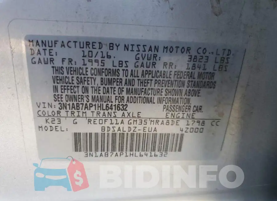 3N1AB7AP1HL641632 Photo# 13