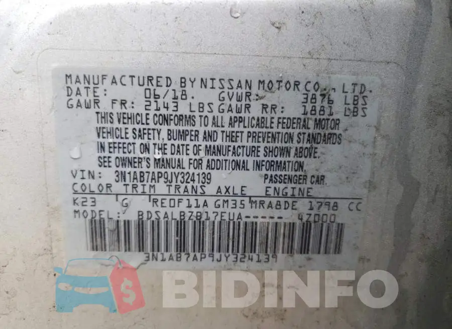 3N1AB7AP9JY324139 Photo# 13