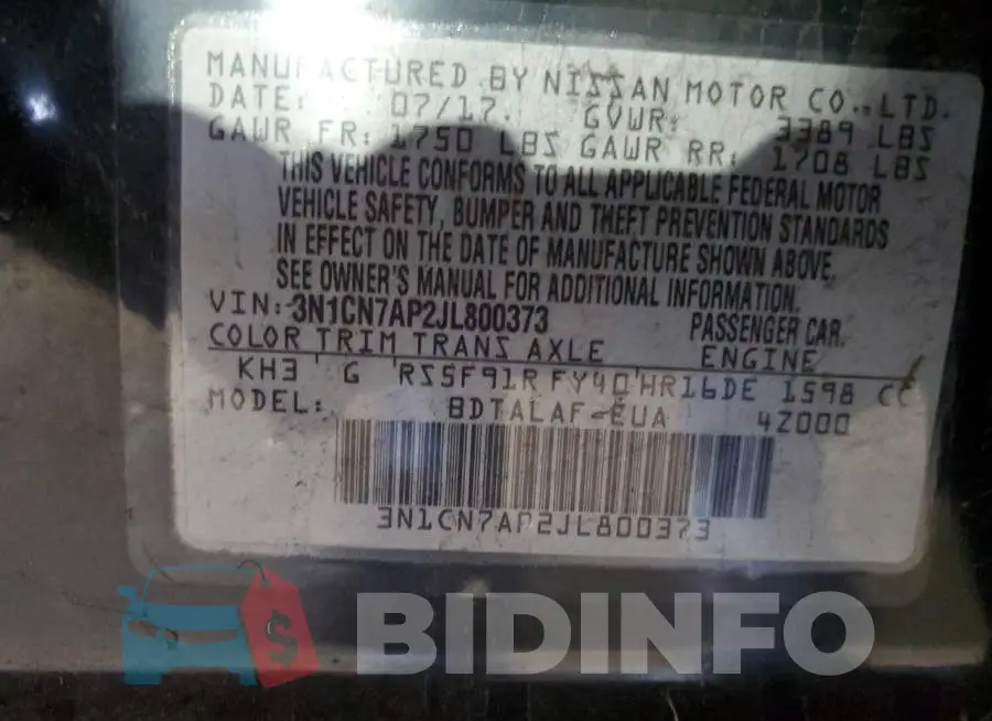 3N1CN7AP2JL800373 Photo# 12