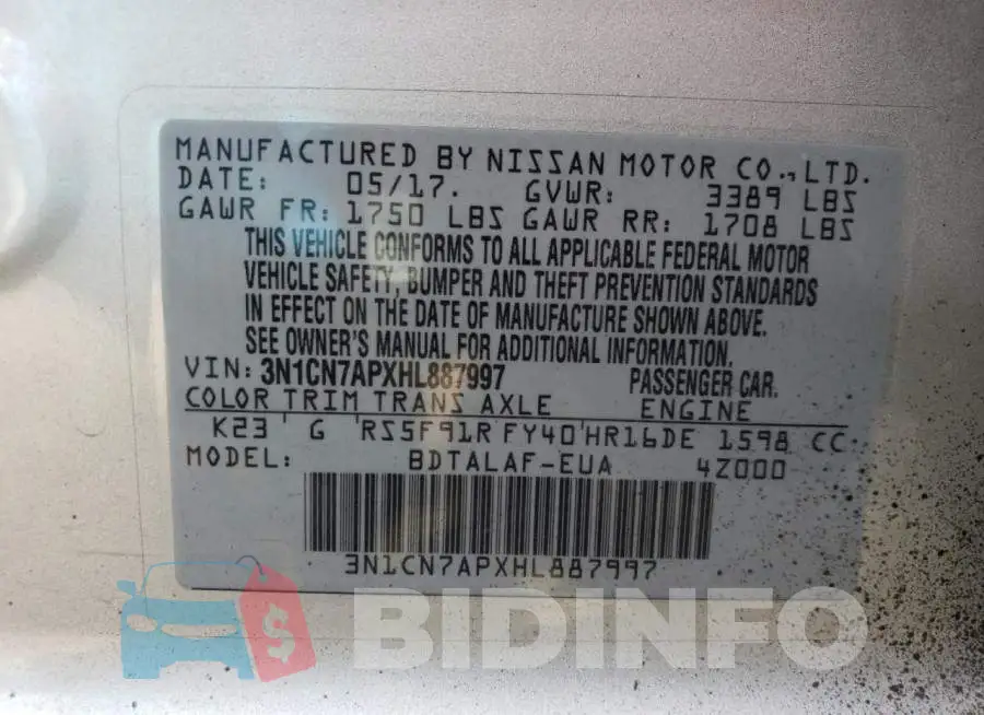 3N1CN7APXHL887997 Photo# 13