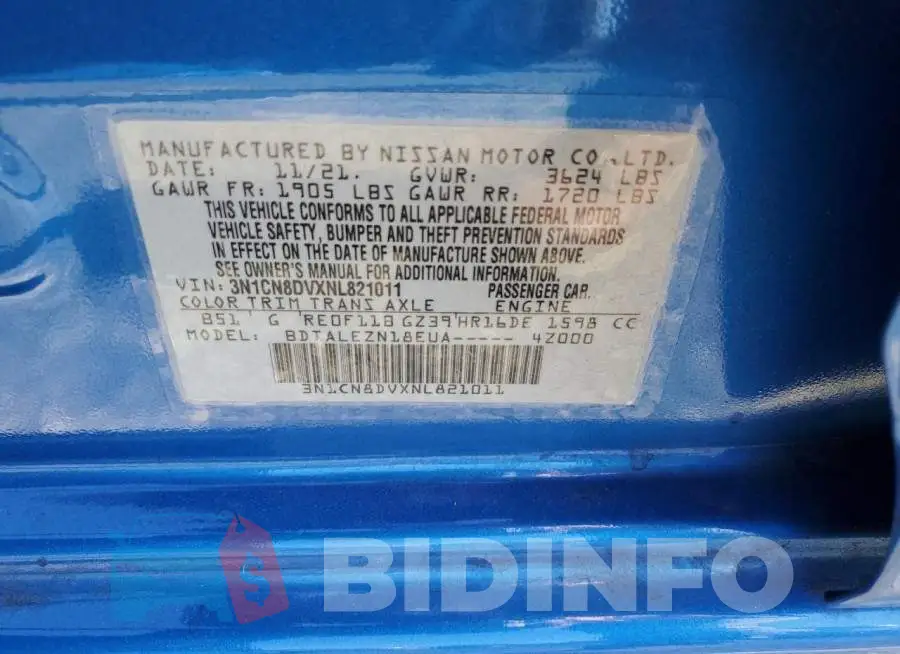 3N1CN8DVXNL821011 Photo# 12