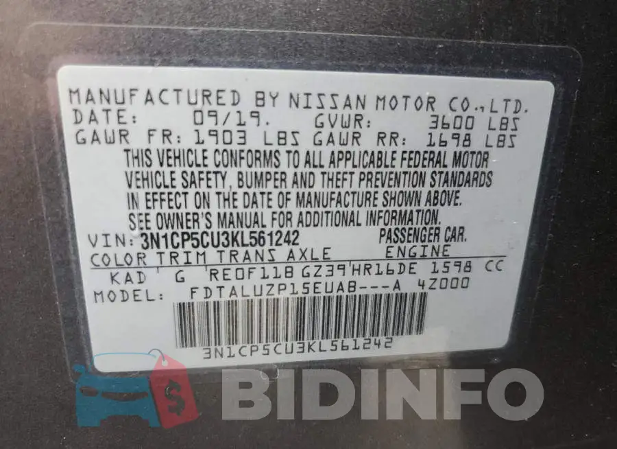 3N1CP5CU3KL561242 Photo# 14