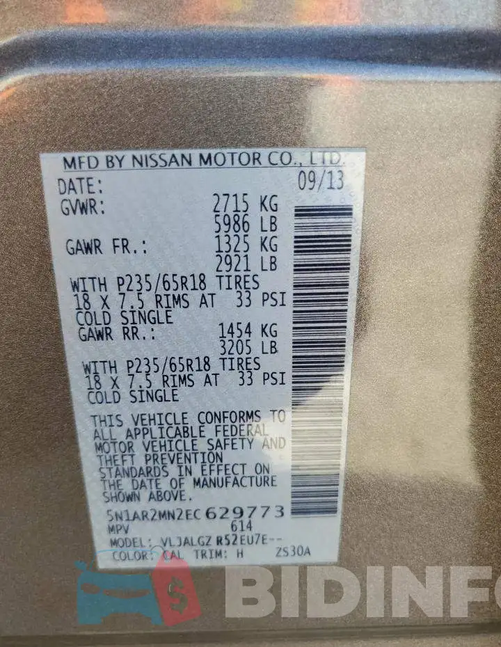 5N1AR2MN2EC629773 Photo# 14